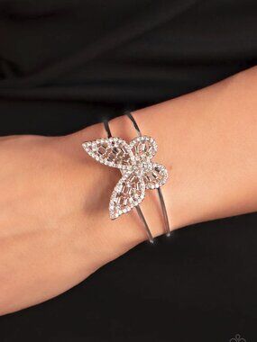 Paparazzi Jewelry Accessories - Butterfly Bella - White Bracelet - Vintage